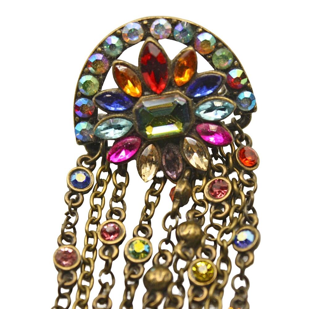 Vintage Multicolor Rhinestone Fringe Brooch Pin Dangle Chains 2.5" - Hey Viv - Picture 3 of 6